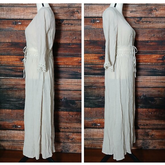 Rebellion Again Small Boho Kimono Duster Renaissance Cover Crochet Taupe - Picture 3 of 9